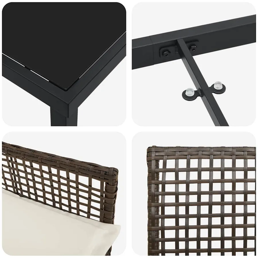 Ensemble de salle à manger pour jardin 3 pcs Marron polyrotin - 9