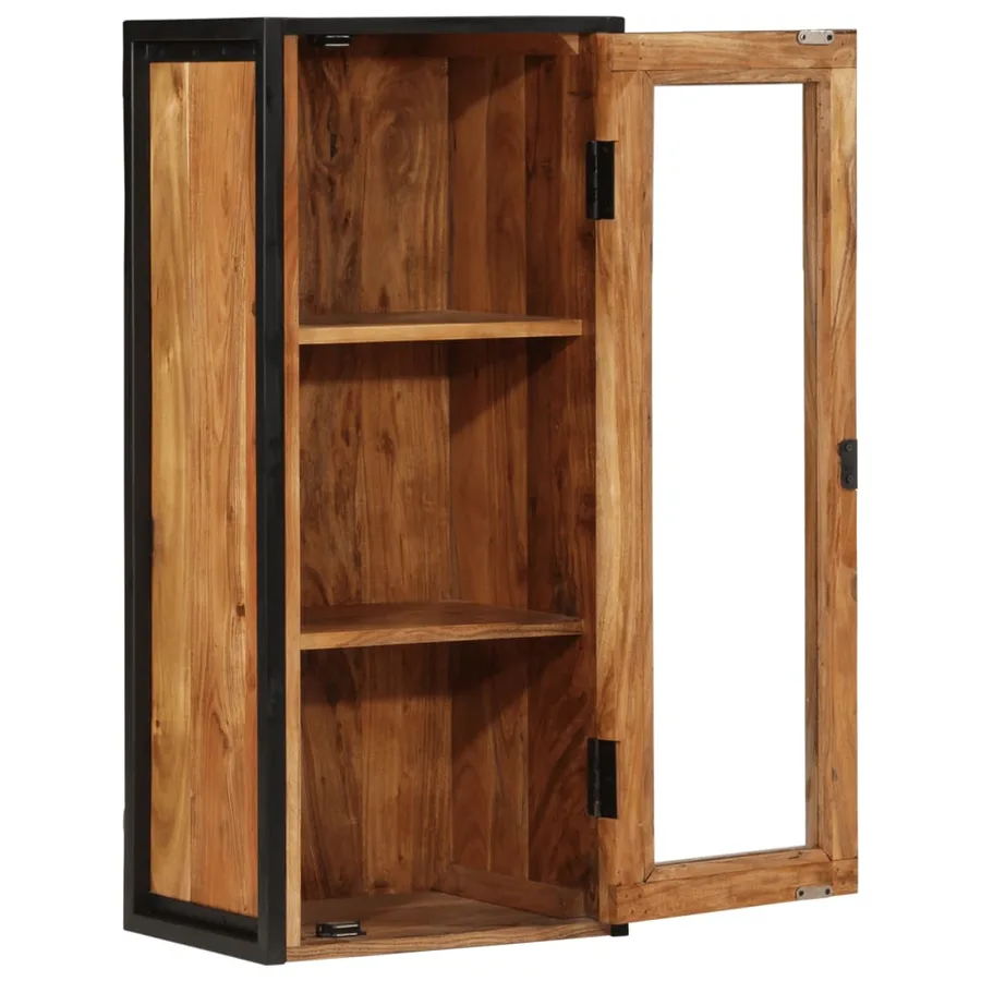 Armoire de salle de bain murale bois massif d'acacia et fer - 2