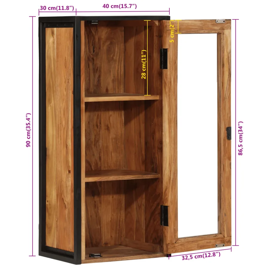 Armoire de salle de bain murale bois massif d'acacia et fer - 8