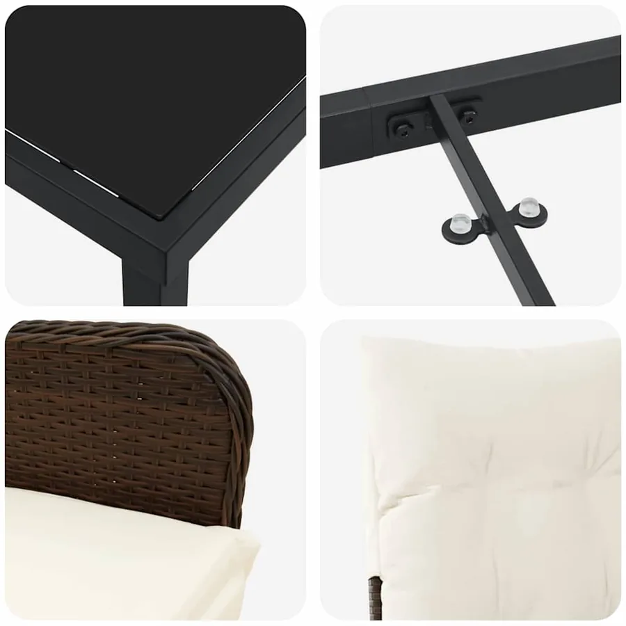 Ensemble de salle à manger pour jardin 3 pcs Marron polyrotin - 9