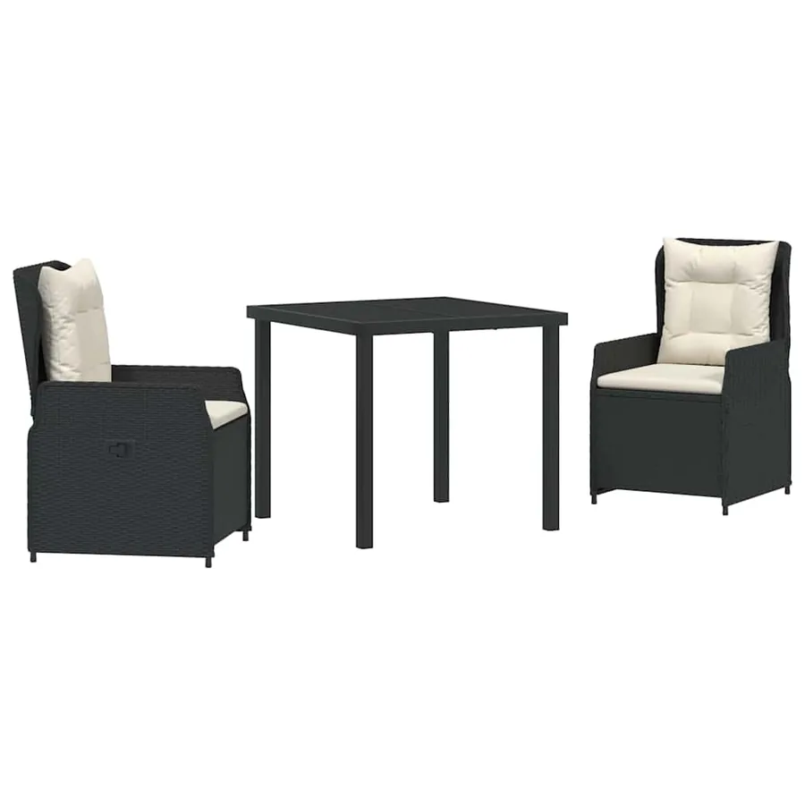 Ensemble de salle à manger pour jardin 3 pcs Noir polyrotin - 2