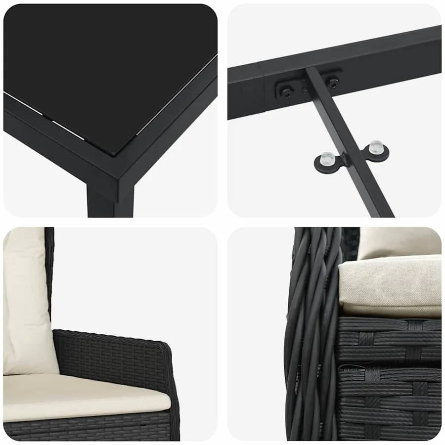 Ensemble de salle à manger pour jardin 3 pcs Noir polyrotin - 9