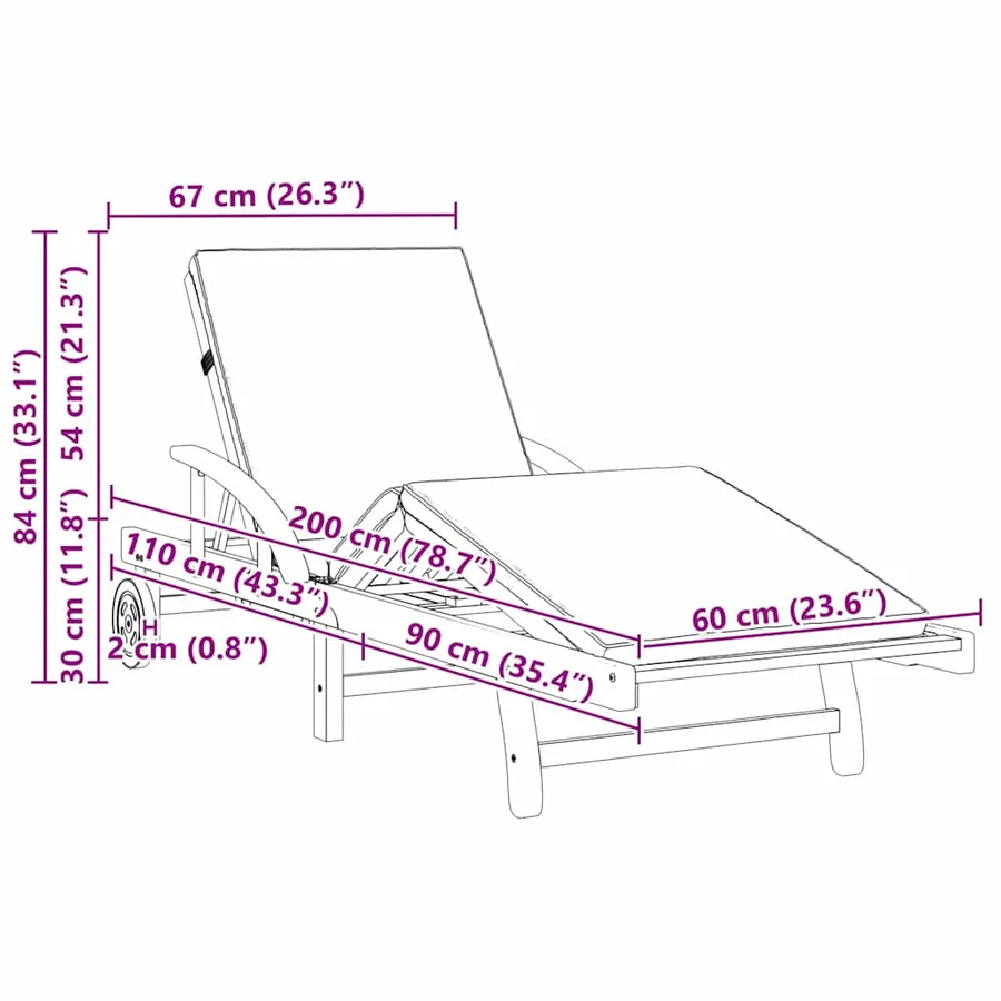 Transat Rouge 200 x 67 x 84 cm Bois d'Acacia Massif - 13