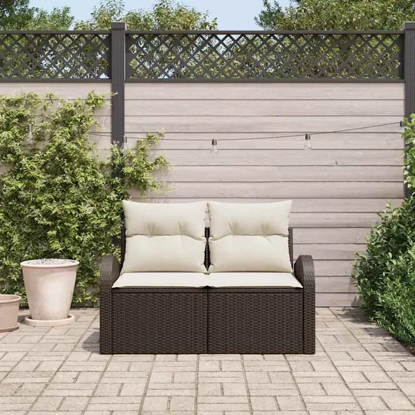 Canapé de jardin avec coussin Marron 124 x 62 x 69cm polyrotin