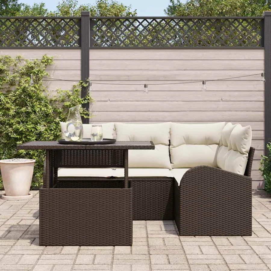 Ensemble de canapé de jardin 5 pcs Marron Poly rotin - 3