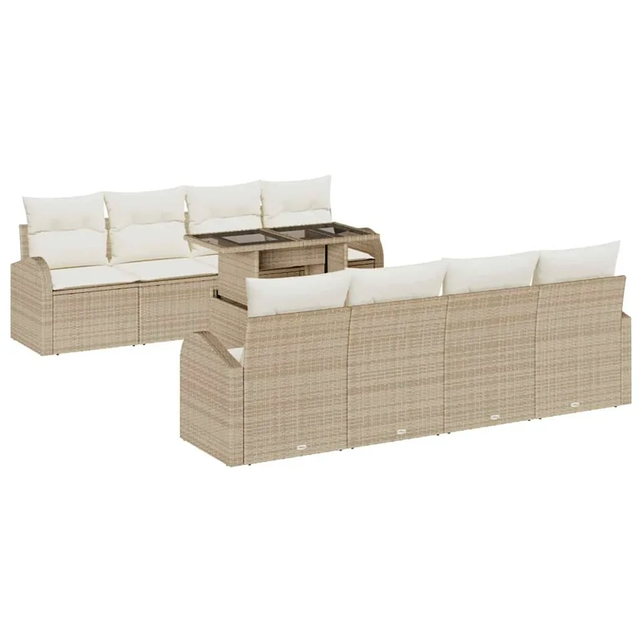 Ensemble de canapé de jardin 9 pcs Beige Poly Rattan - 2