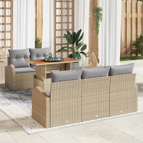 Ensemble de canapé de jardin 6 pcs Beige Poly rotin