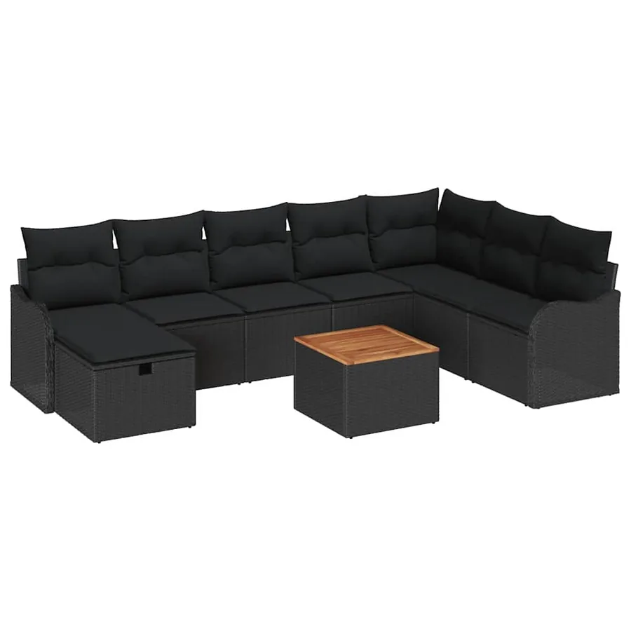 Ensemble de canapé de jardin avec coussin 9 pcs Noir Poly rotin - 2