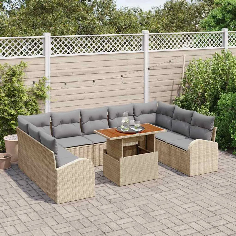 Ensemble de canapé de jardin 10 pcs Beige Poly rotin - 3