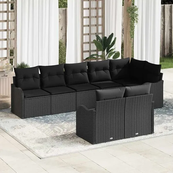 Ensemble de canapé de jardin avec stockage 8 pcs Noir polyrotin