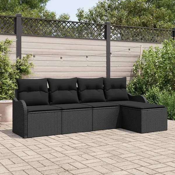 Ensemble de canapé de jardin avec stockage 5 pcs Noir polyrotin