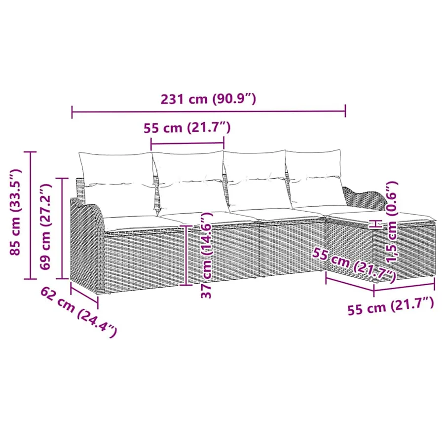 Ensemble de canapé de jardin avec stockage 5 pcs Noir polyrotin - 12