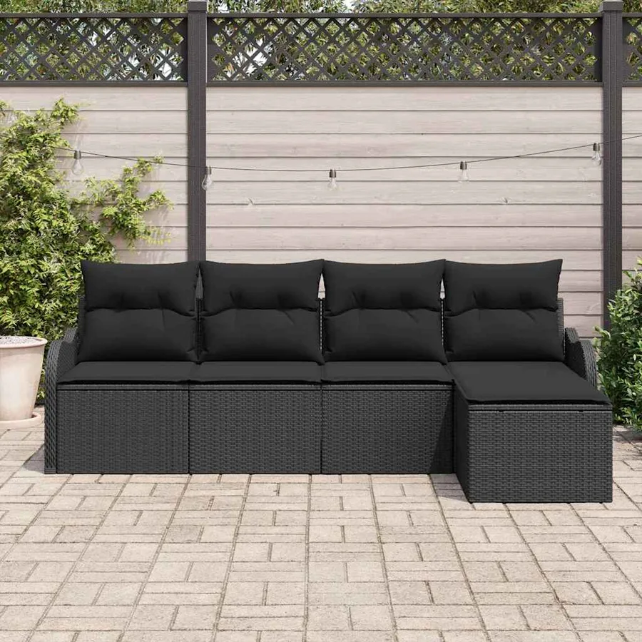 Ensemble de canapé de jardin avec stockage 5 pcs Noir polyrotin - 3