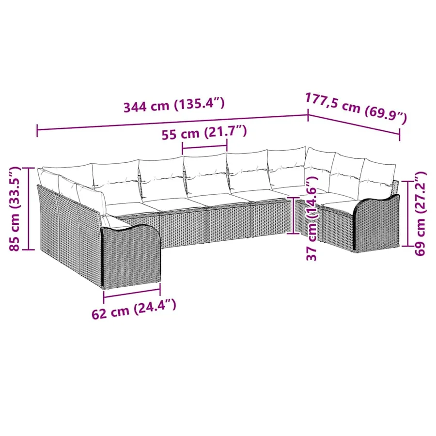 Ensemble de canapé de jardin 10 pcs Noir polyrotin - 8