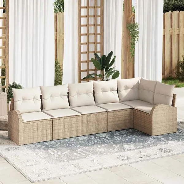 Ensemble de canapé de jardin 6 pcs Beige et blanc polyrotin