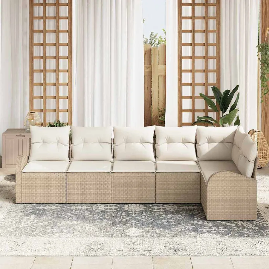 Ensemble de canapé de jardin 6 pcs Beige et blanc polyrotin - 3