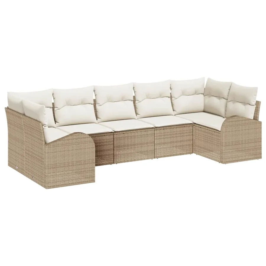 Ensemble de canapé de jardin 7 pcs Beige et blanc polyrotin - 2