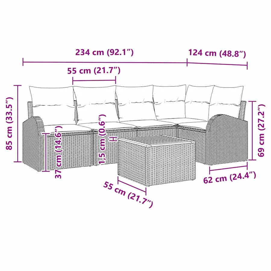 Ensemble de canapé de jardin 6 pcs Beige et crème polyrotin - 17