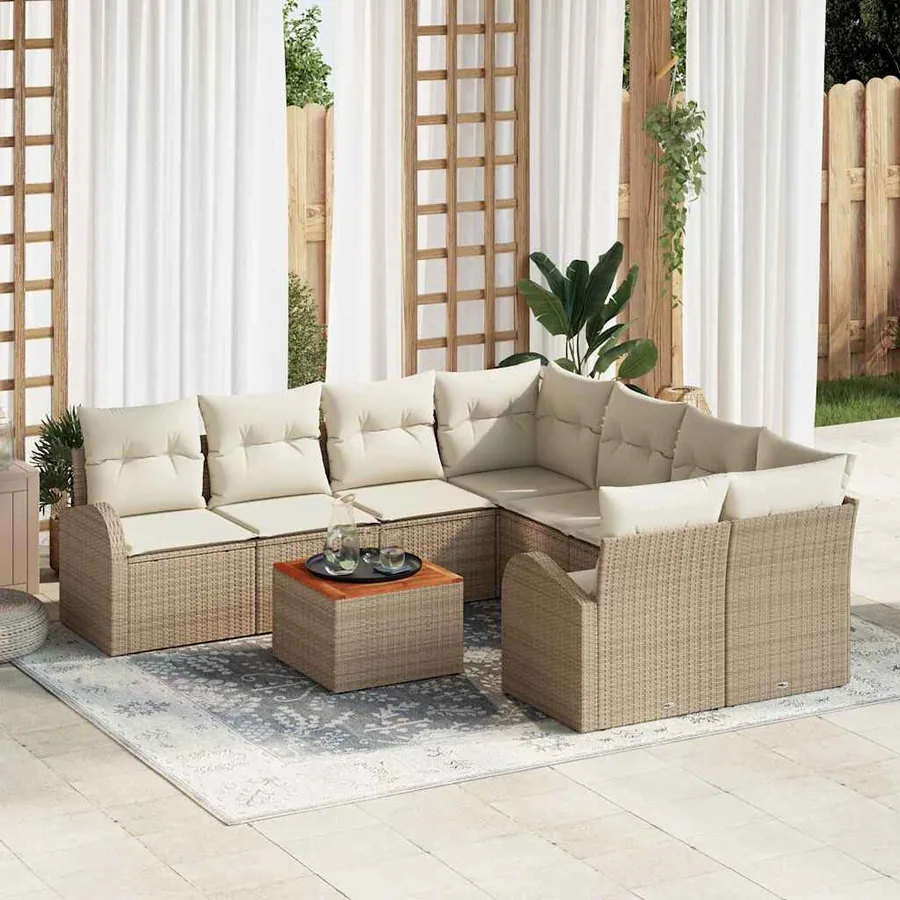 Ensemble de canapé de jardin 9 pcs Beige et crème polyrotin