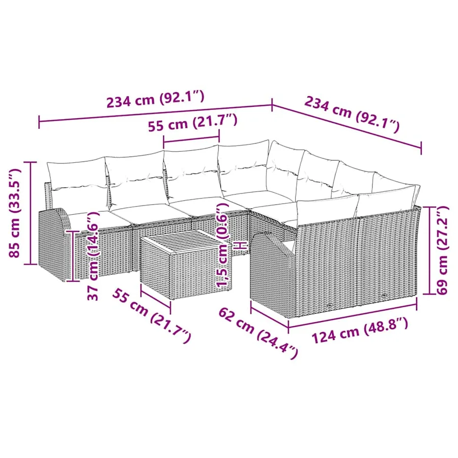 Ensemble de canapé de jardin 9 pcs Beige et crème polyrotin - 17