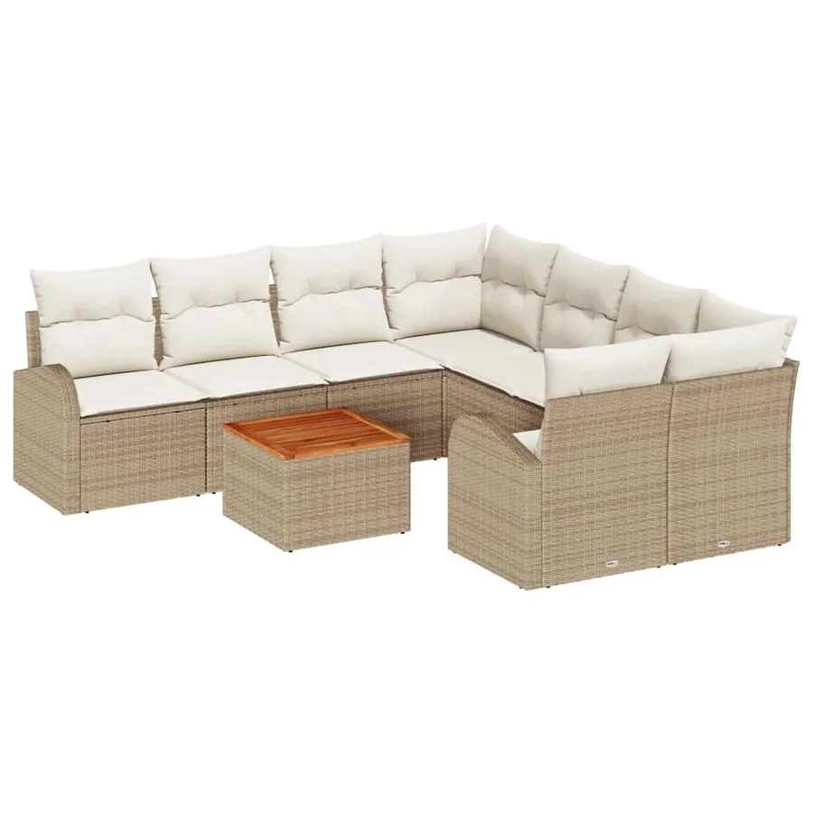 Ensemble de canapé de jardin 9 pcs Beige et crème polyrotin - 2