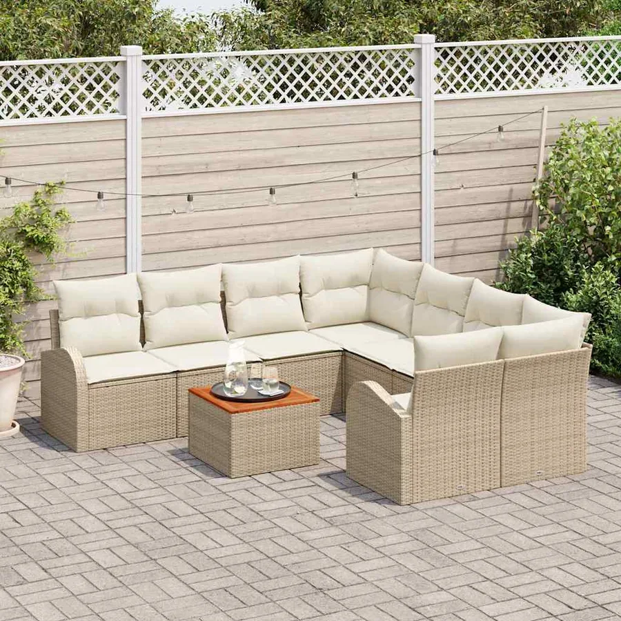 Ensemble de canapé de jardin 9 pcs Beige et crème polyrotin - 3