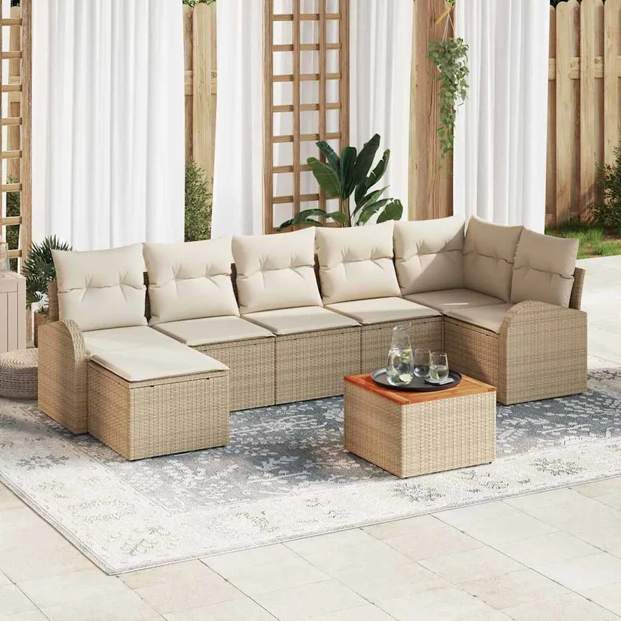Ensemble de canapé de jardin 8 pcs Beige et crème polyrotin