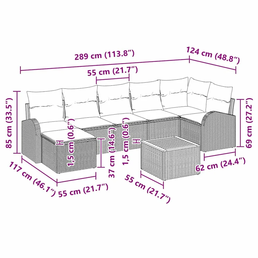 Ensemble de canapé de jardin 8 pcs Beige et crème polyrotin - 16
