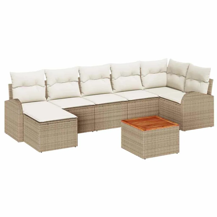 Ensemble de canapé de jardin 8 pcs Beige et crème polyrotin - 2