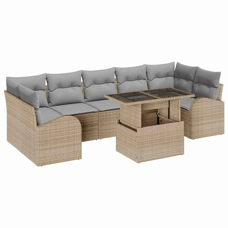 Ensemble de canapé de jardin 8 pcs Beige Poly Rattan - 2