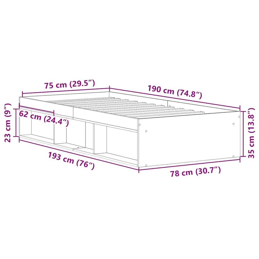 Cadre de lit sans matelas chêne fumé 75x190 cm - 10