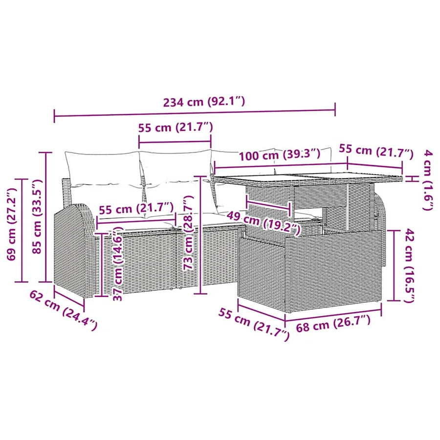 Ensemble de canapé de jardin 5 pcs Marron Poly Rattan - 13