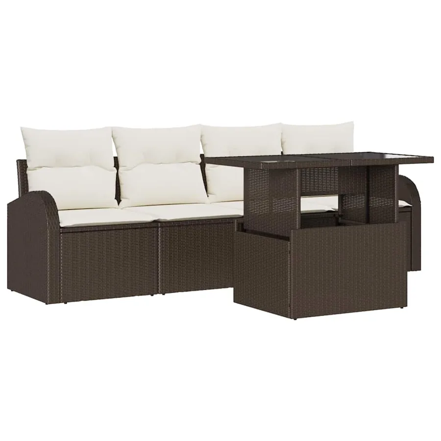 Ensemble de canapé de jardin 5 pcs Marron Poly Rattan - 2