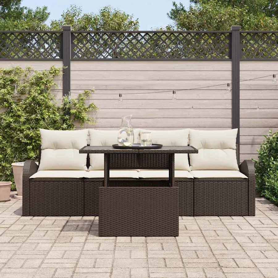 Ensemble de canapé de jardin 5 pcs Marron Poly Rattan - 3