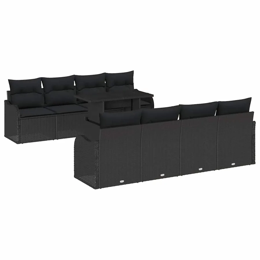 Ensemble de canapé de jardin 9 pcs Noir Poly Rattan - 2