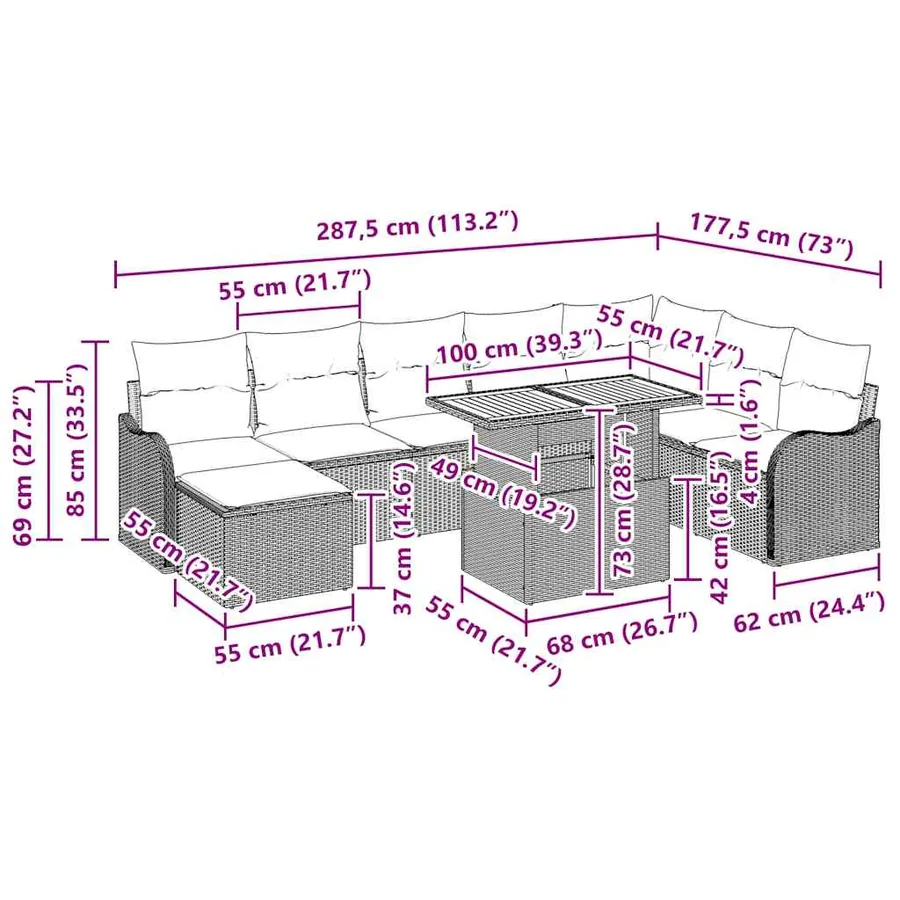 Ensemble de canapé de jardin 9 pcs Noir Poly rotin - 12
