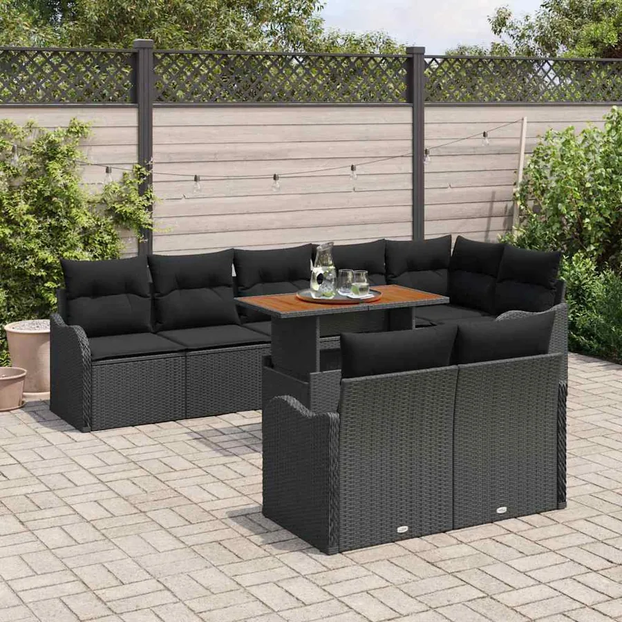 Ensemble de canapé de jardin 9 pcs Noir Poly rotin - 3