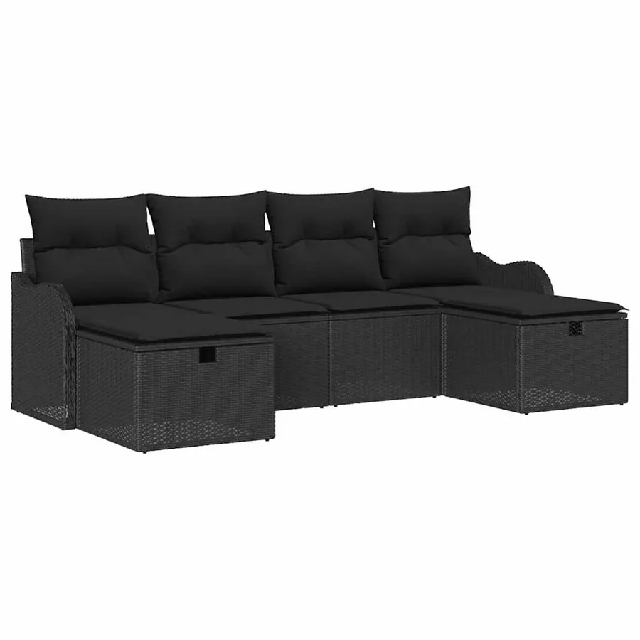Ensemble de canapé de jardin avec coussin 6 pcs Noir Poly rotin - 2