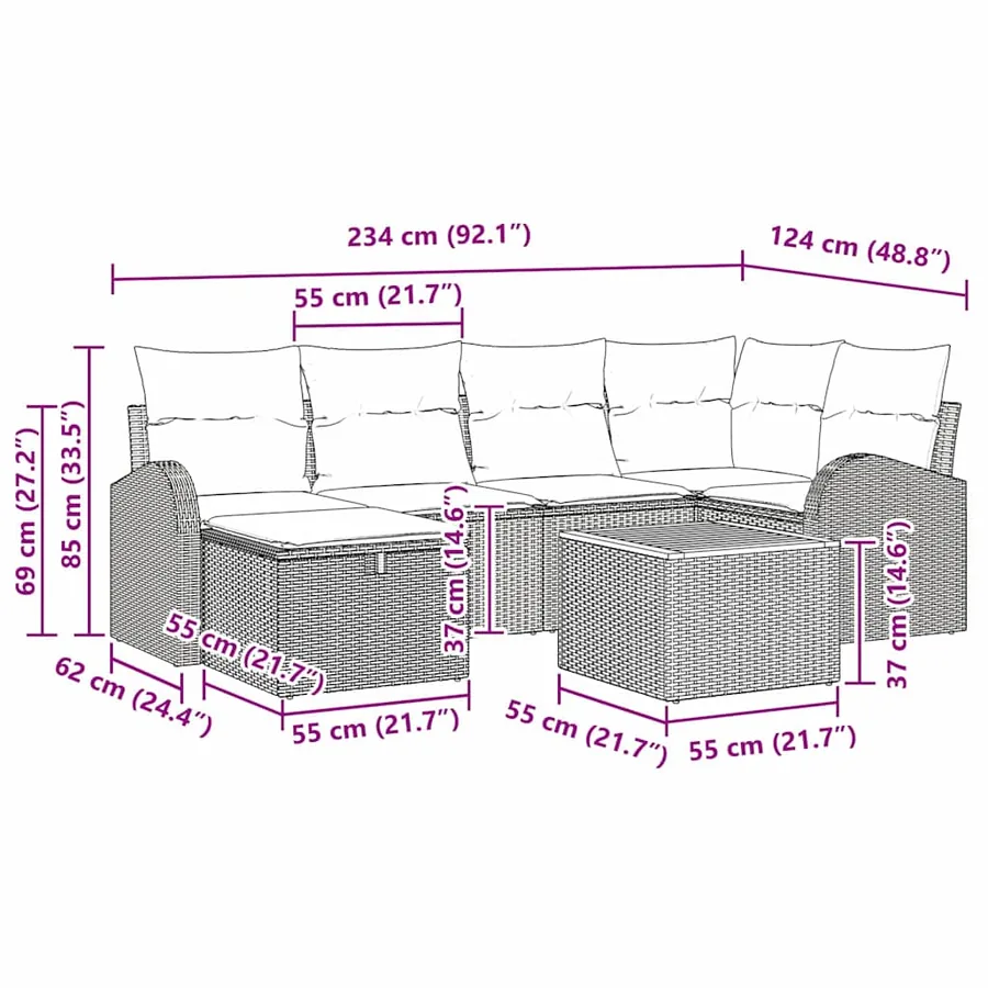 Ensemble de canapé de jardin 7 pcs Beige Poly rotin - 15
