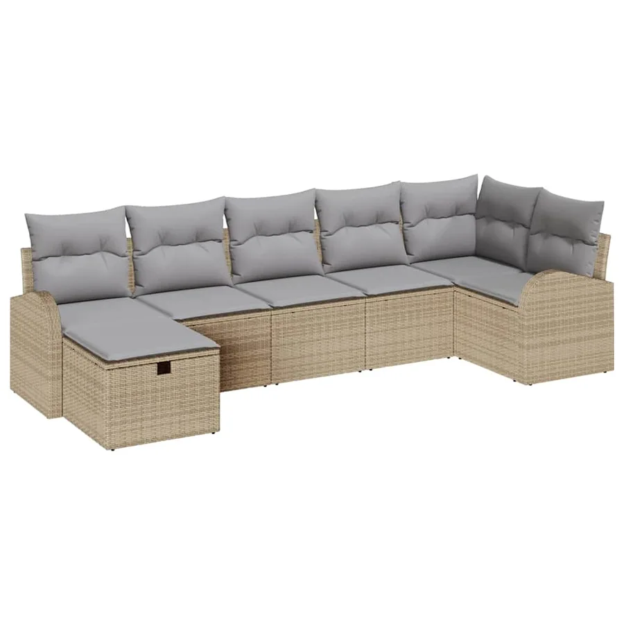 Ensemble de canapé de jardin avec coussin 7 pcs Beige polyrotin - 2