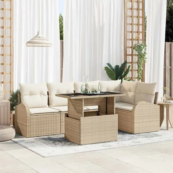 Ensemble de canapé de jardin 6 pcs Beige Poly rotin