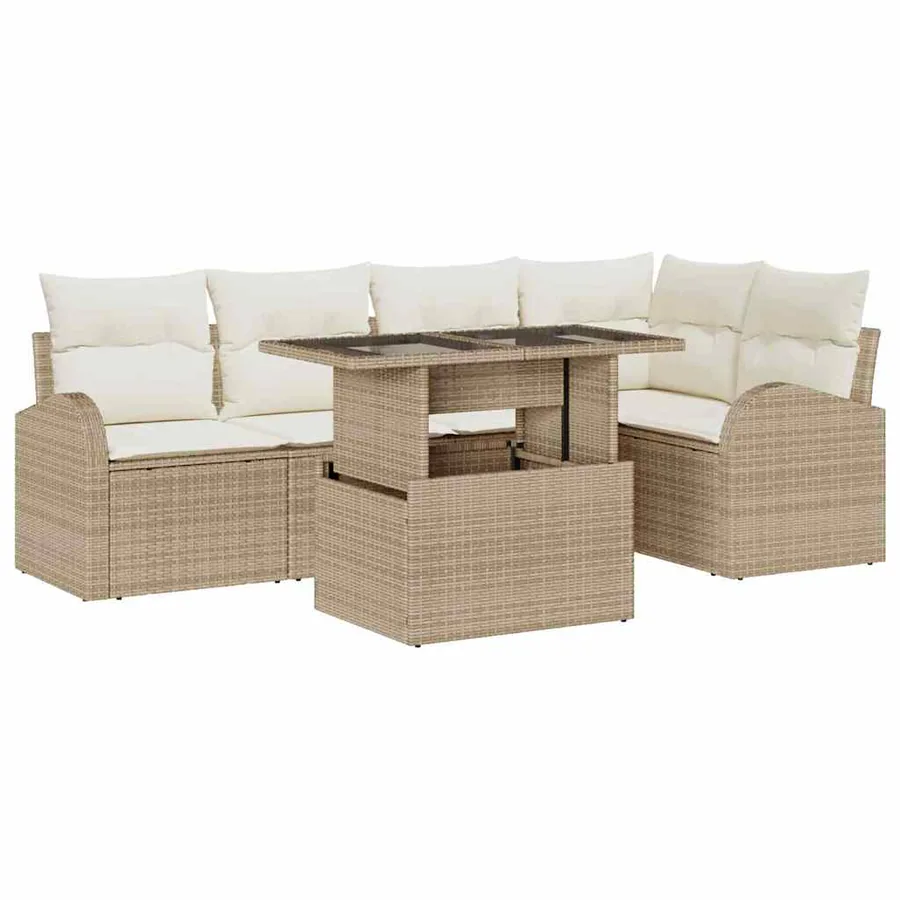 Ensemble de canapé de jardin 6 pcs Beige Poly rotin - 2