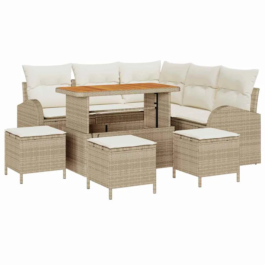 Ensemble de canapé de jardin avec coussin 9 pcs Beige et crème - 2