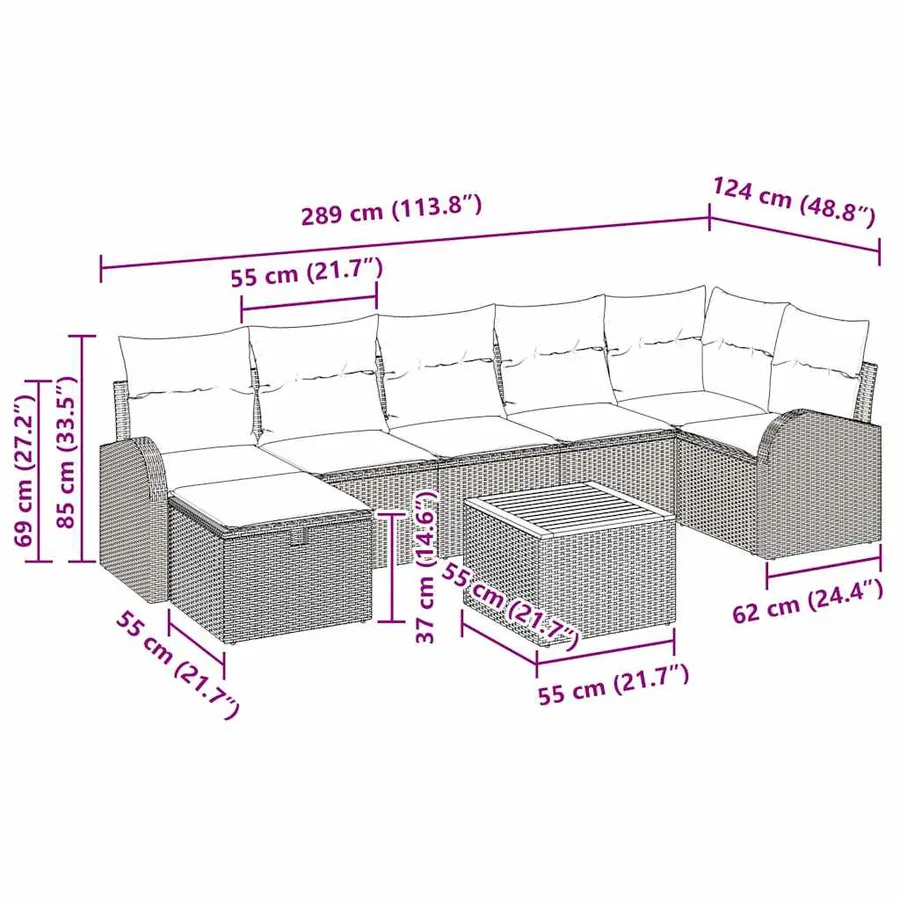 Ensemble de canapé de jardin 8 pcs Beige Poly rotin - 15