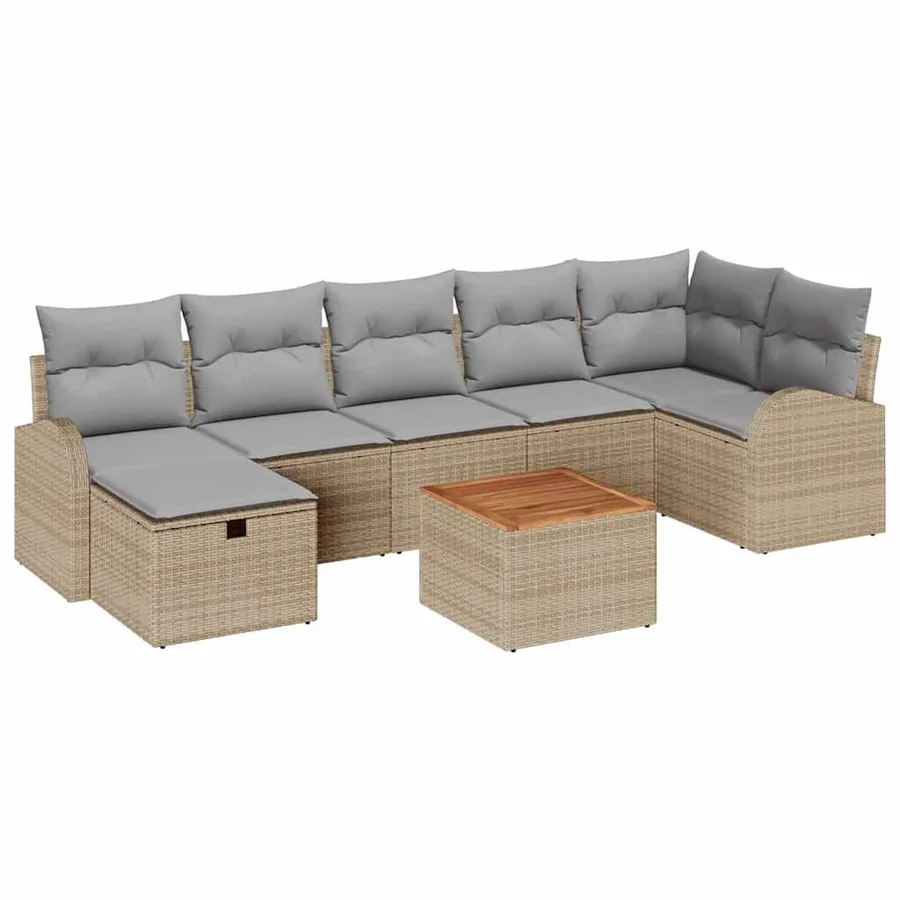 Ensemble de canapé de jardin 8 pcs Beige Poly rotin - 2