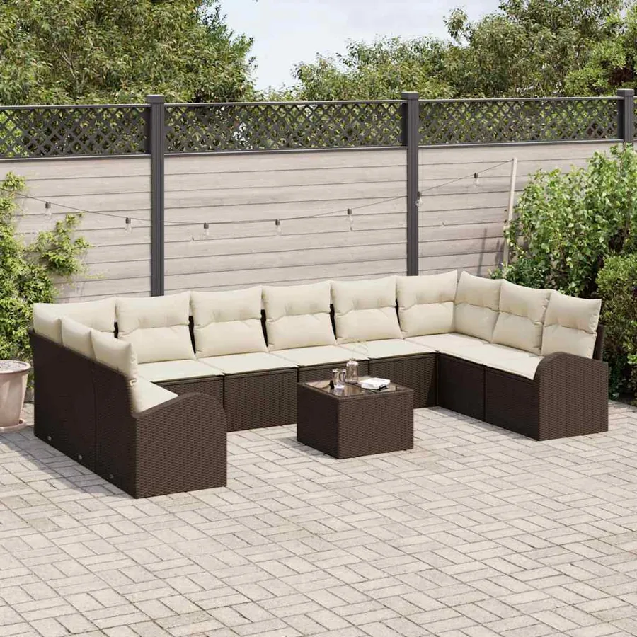 Ensemble de canapé de jardin 11 pcs Marron et Crème polyrotin - 3
