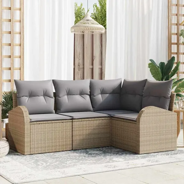 Ensemble de canapé de jardin 4 pcs Beige et Gris clair