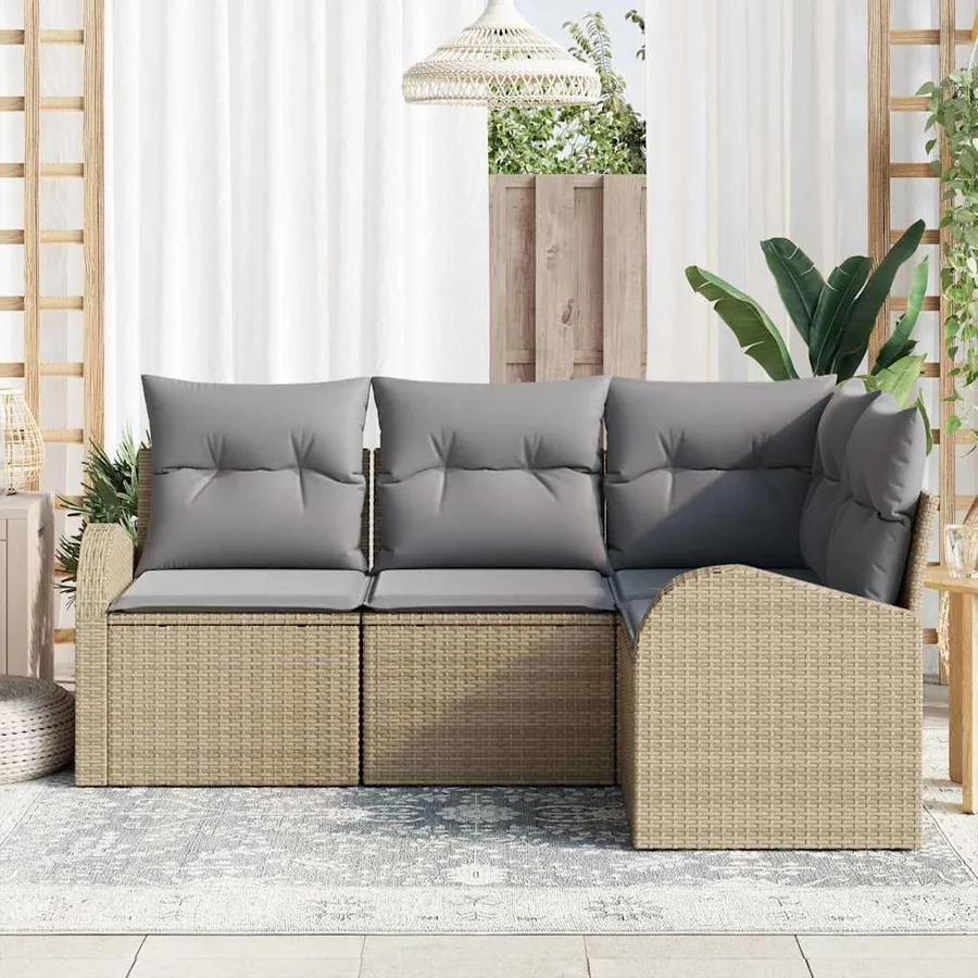 Ensemble de canapé de jardin 4 pcs Beige et Gris clair - 3