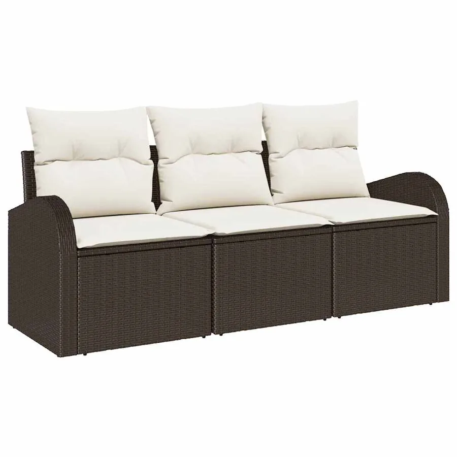 Ensemble de canapé de jardin 3 pcs Marron et blanc Poly rotin - 2