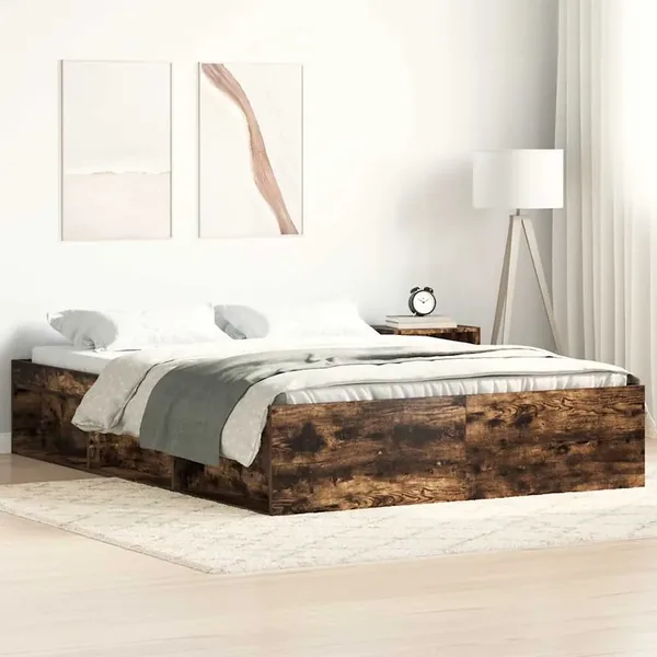 Cadre de lit sans matelas chêne fumé 120x200 cm
